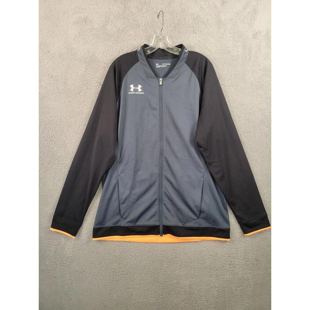 Under Armour Large Challenger Track Jacket Bomber Black Gray Orange Mens 2XL.